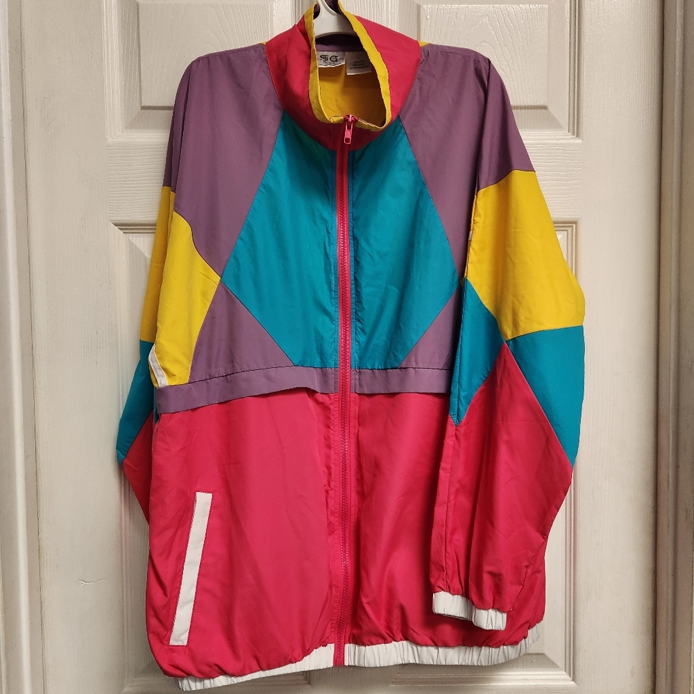 Funny Guy Retro 1980 Zip up Windbreaker. Colorblock With Zipper Pockets M